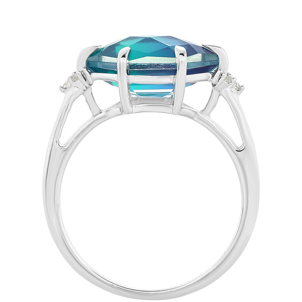Anillo de Plata con Cuarzo Pavo Real y Topacio Blanco