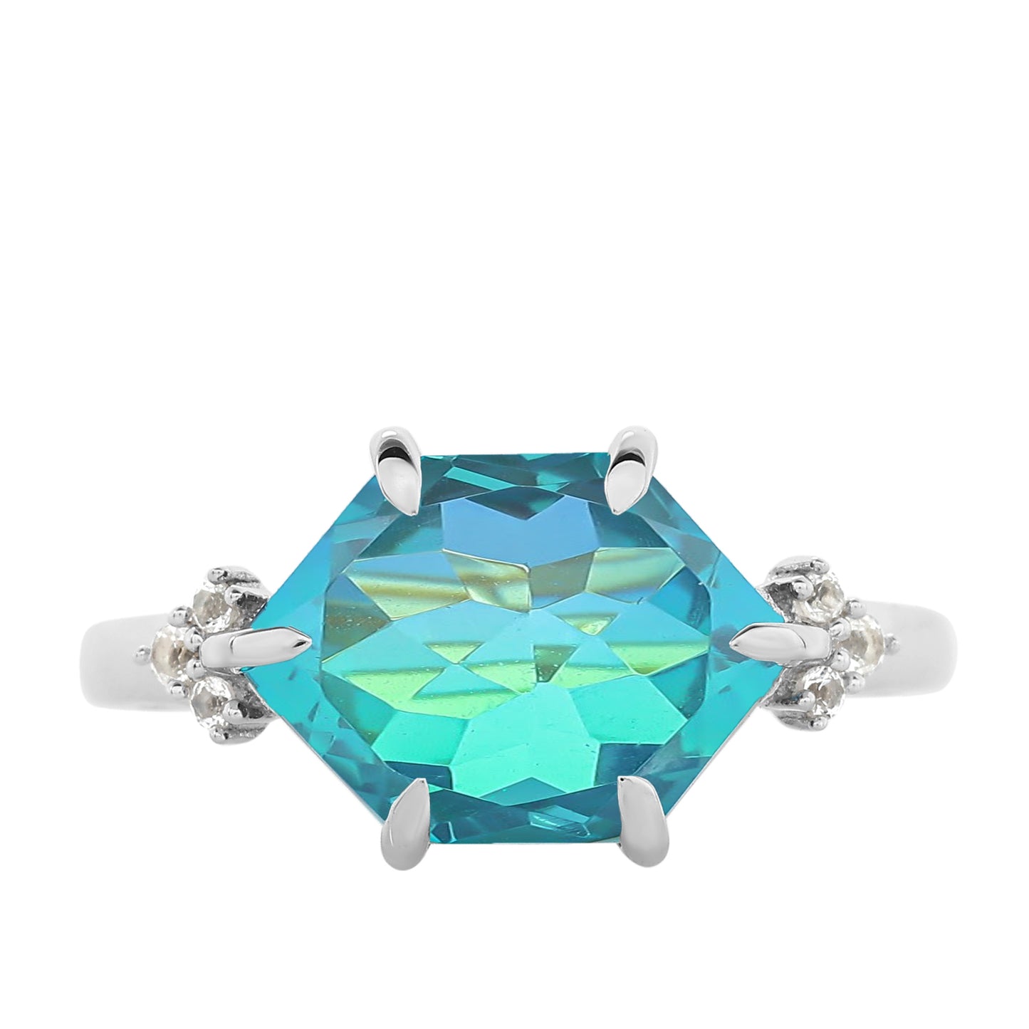 Anillo de Plata con Cuarzo Pavo Real y Topacio Blanco