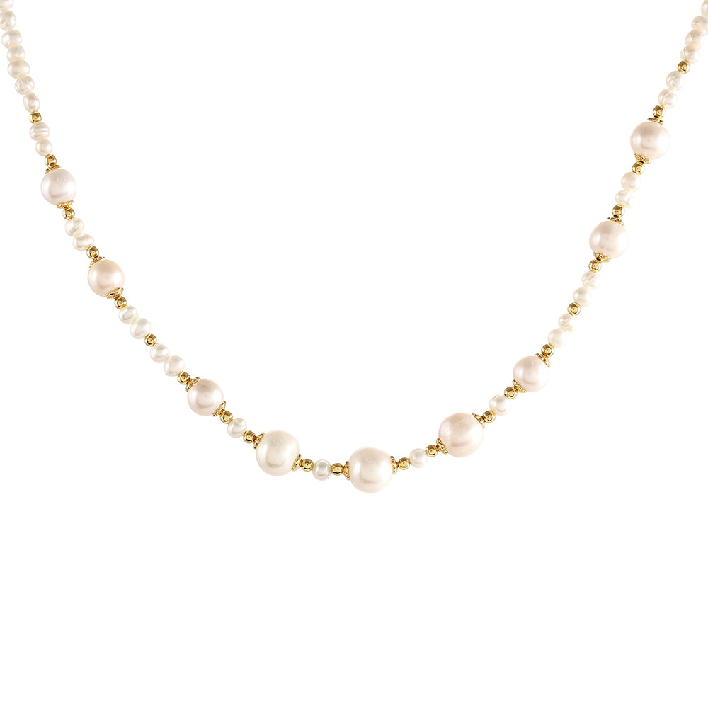 Conjunto de Plata Bañada en Oro con Perla Barroca Cultivada de Agua Dulce ( Collar +Pendientes ) 2 