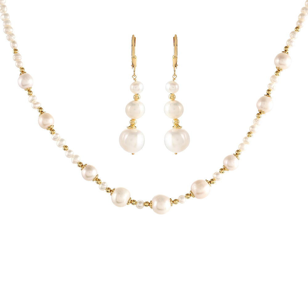 Conjunto de Plata Bañada en Oro con Perla Barroca Cultivada de Agua Dulce ( Collar +Pendientes )