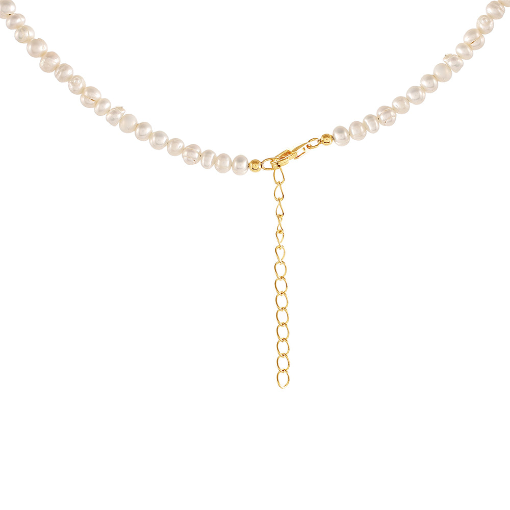 Conjunto de Plata Bañada en Oro con Perla Barroca Cultivada de Agua Dulce ( Collar +Pendientes ) 3 