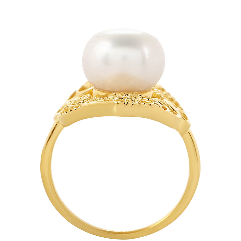 Anillo de Plata Bañada en Oro con Perla Barroca Cultivada de Agua Dulce