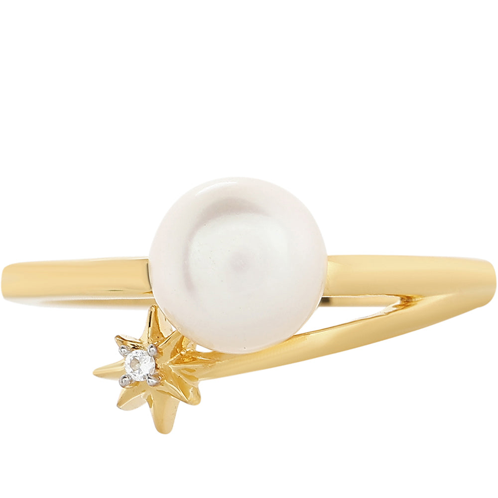 Anillo de Plata Bañada en Oro con Perla Barroca Cultivada de Agua Dulce y Topacio Blanco 1 