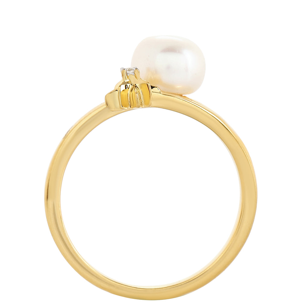Anillo de Plata Bañada en Oro con Perla Barroca Cultivada de Agua Dulce y Topacio Blanco