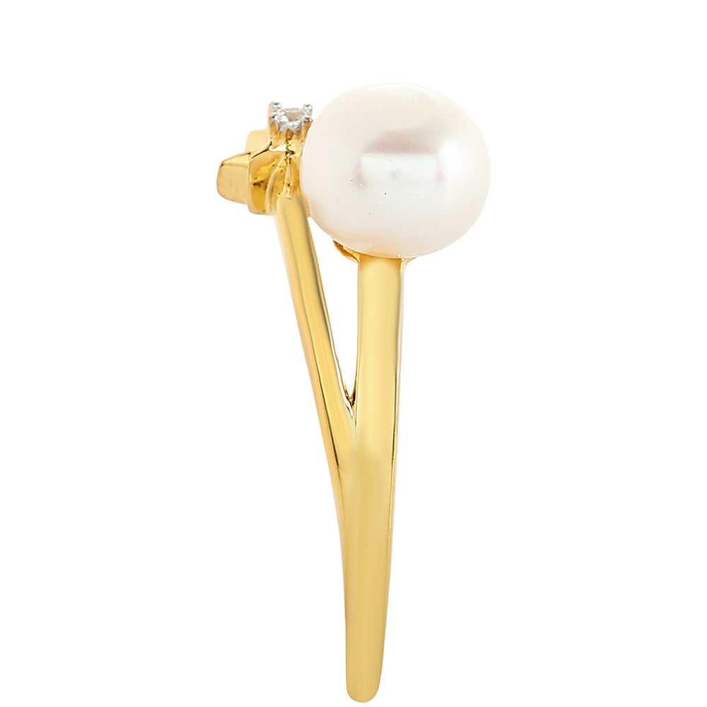 Anillo de Plata Bañada en Oro con Perla Barroca Cultivada de Agua Dulce y Topacio Blanco 4 
