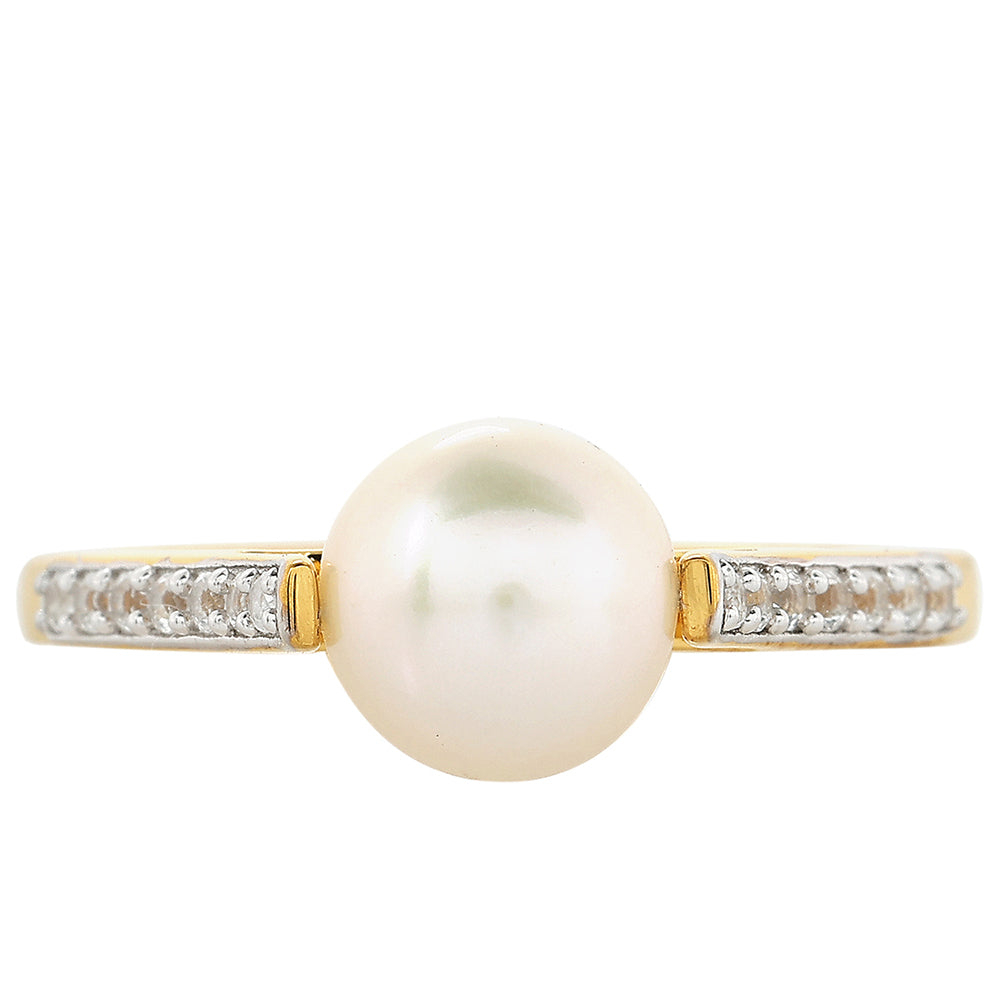 Anillo de Plata Bañada en Oro con Perla Barroca Cultivada de Agua Dulce y Topacio Blanco