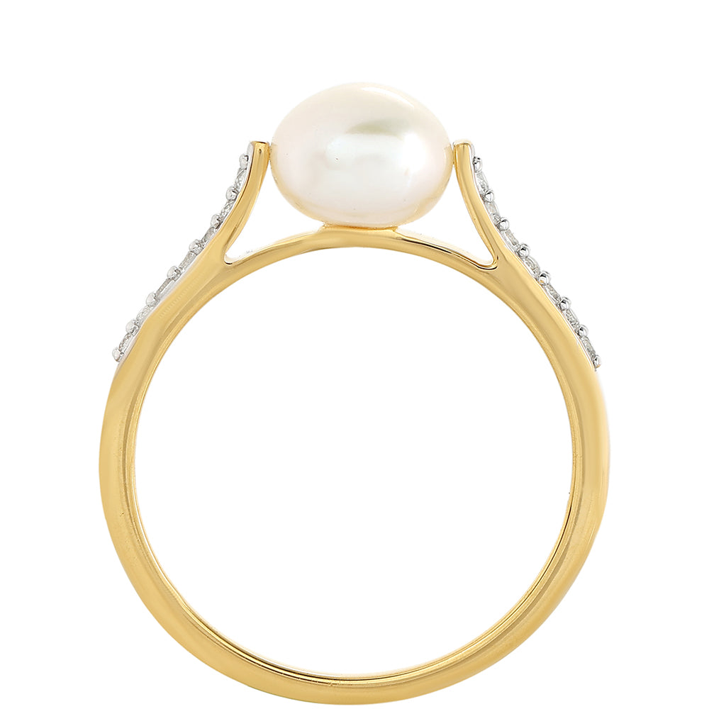Anillo de Plata Bañada en Oro con Perla Barroca Cultivada de Agua Dulce y Topacio Blanco 3 