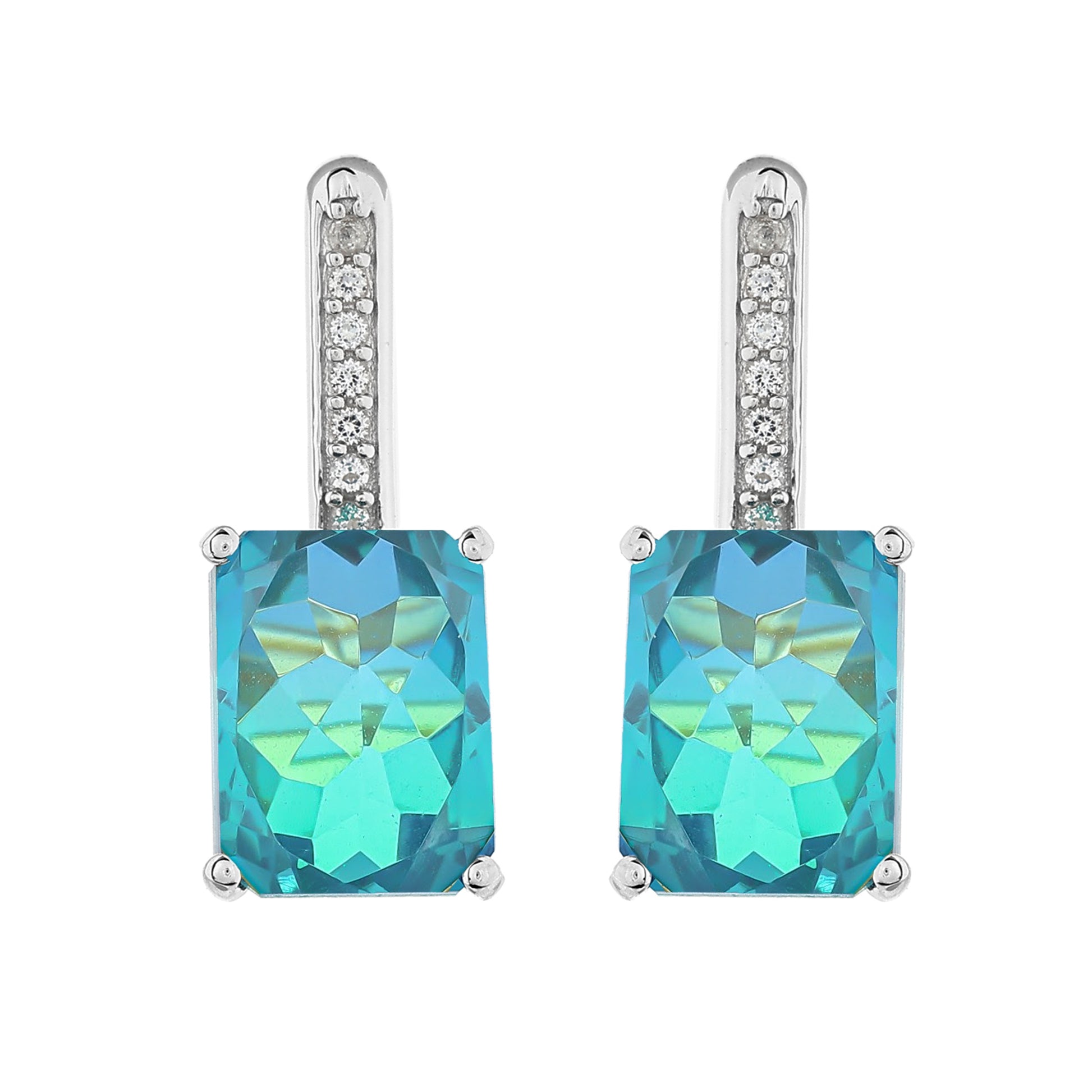 Pendientes de Plata con Cuarzo Pavo Real y Topacio Blanco 4 