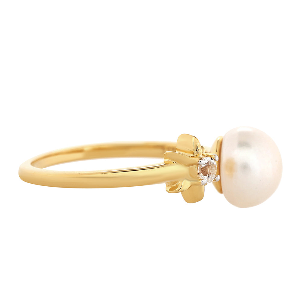 Anillo de Plata Bañada en Oro con Perla Barroca Cultivada de Agua Dulce y Topacio Blanco 2 