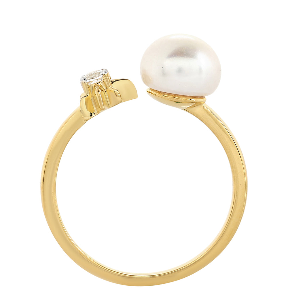 Anillo de Plata Bañada en Oro con Perla Barroca Cultivada de Agua Dulce y Topacio Blanco