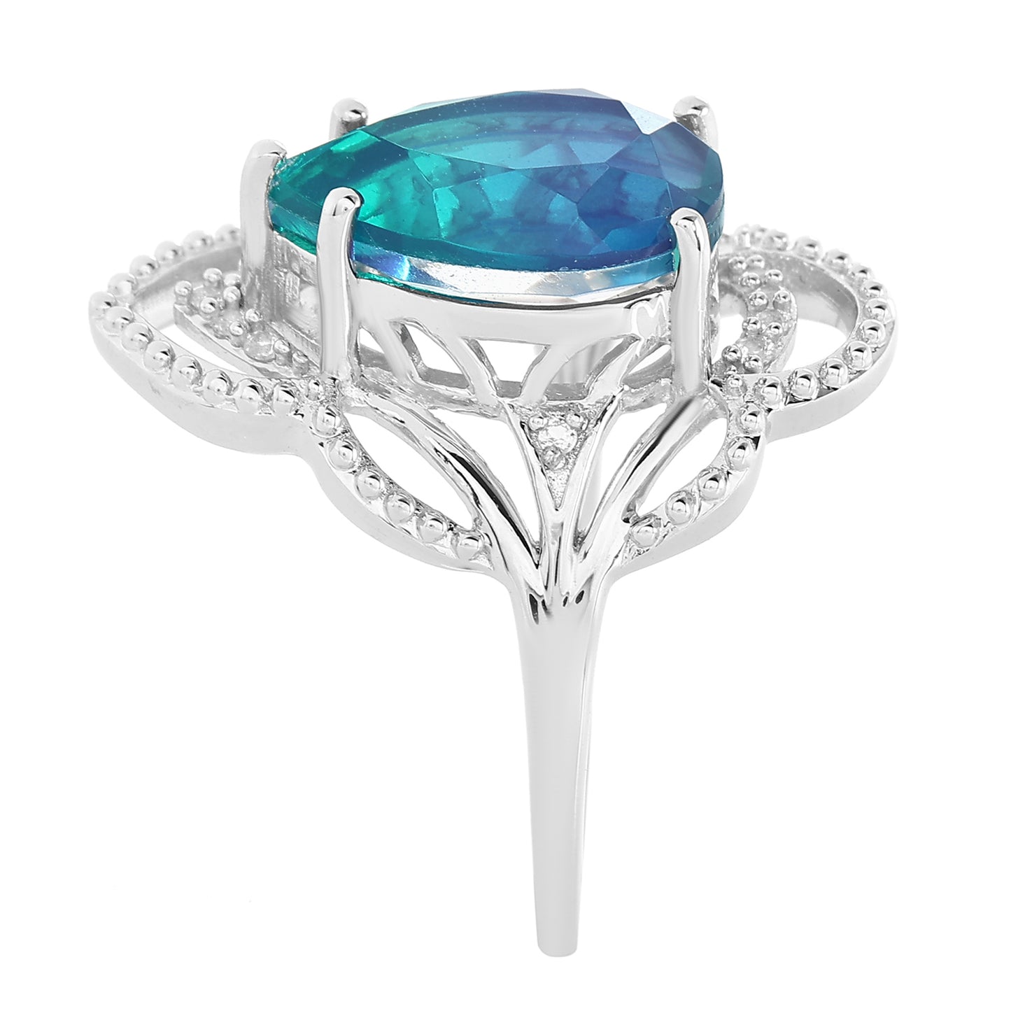Anillo de Plata con Cuarzo Pavo Real y Topacio Blanco