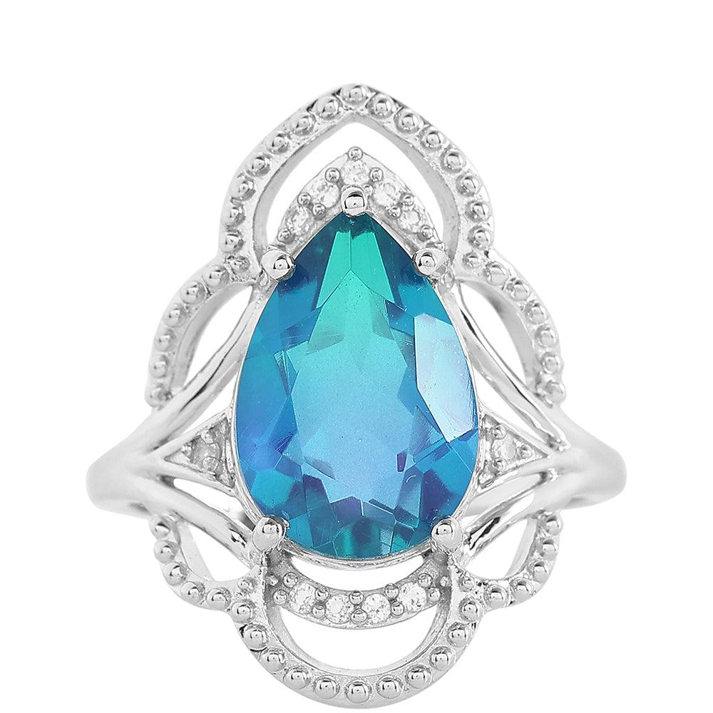 Anillo de Plata con Cuarzo Pavo Real y Topacio Blanco