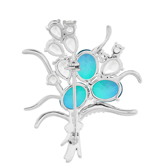 Broche de Plata con Cuarzo Pavo Real y Topacio Blanco