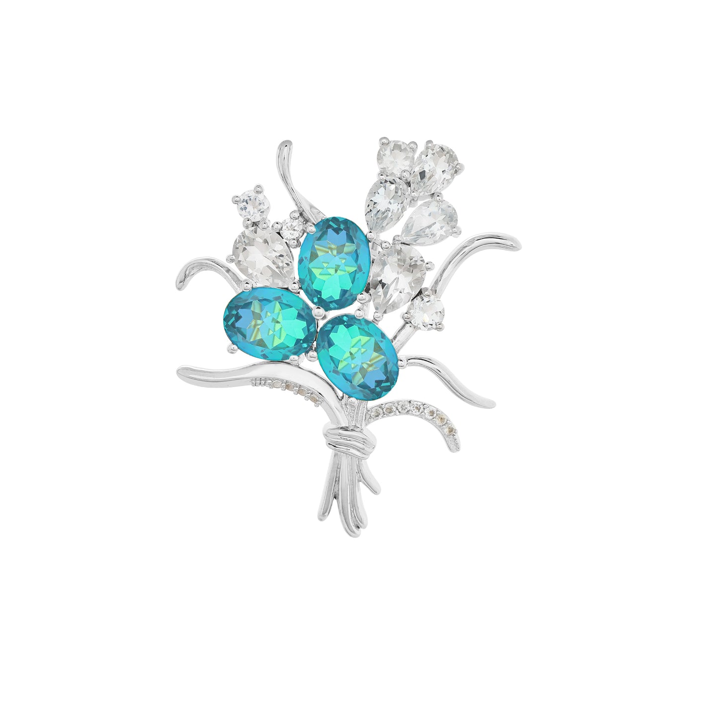 Broche de Plata con Cuarzo Pavo Real y Topacio Blanco