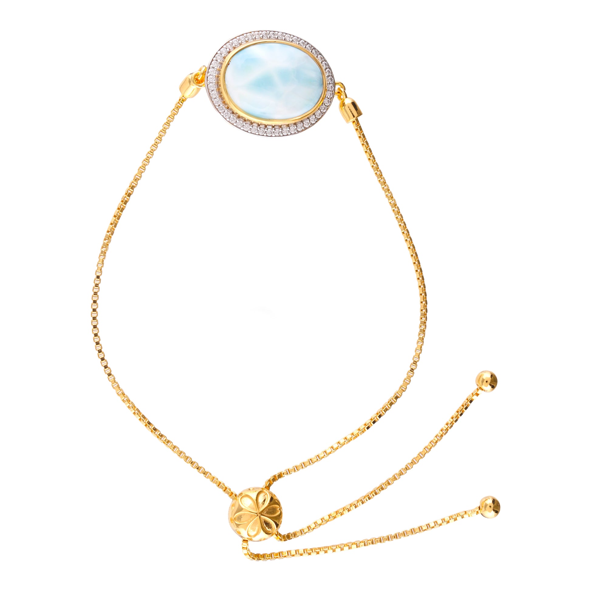 Pulsera de Plata Bañada en Oro con Larimar y Zircón natural 1 