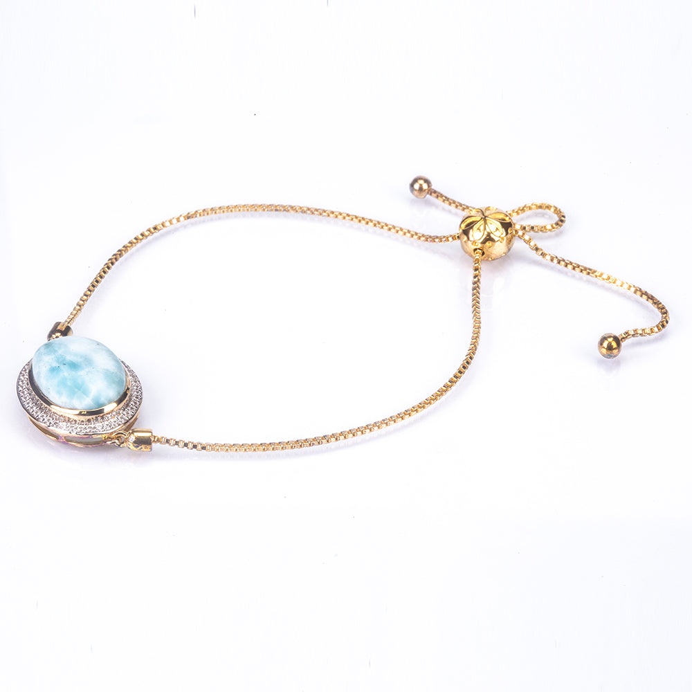 Pulsera de Plata Bañada en Oro con Larimar y Zircón natural 3 