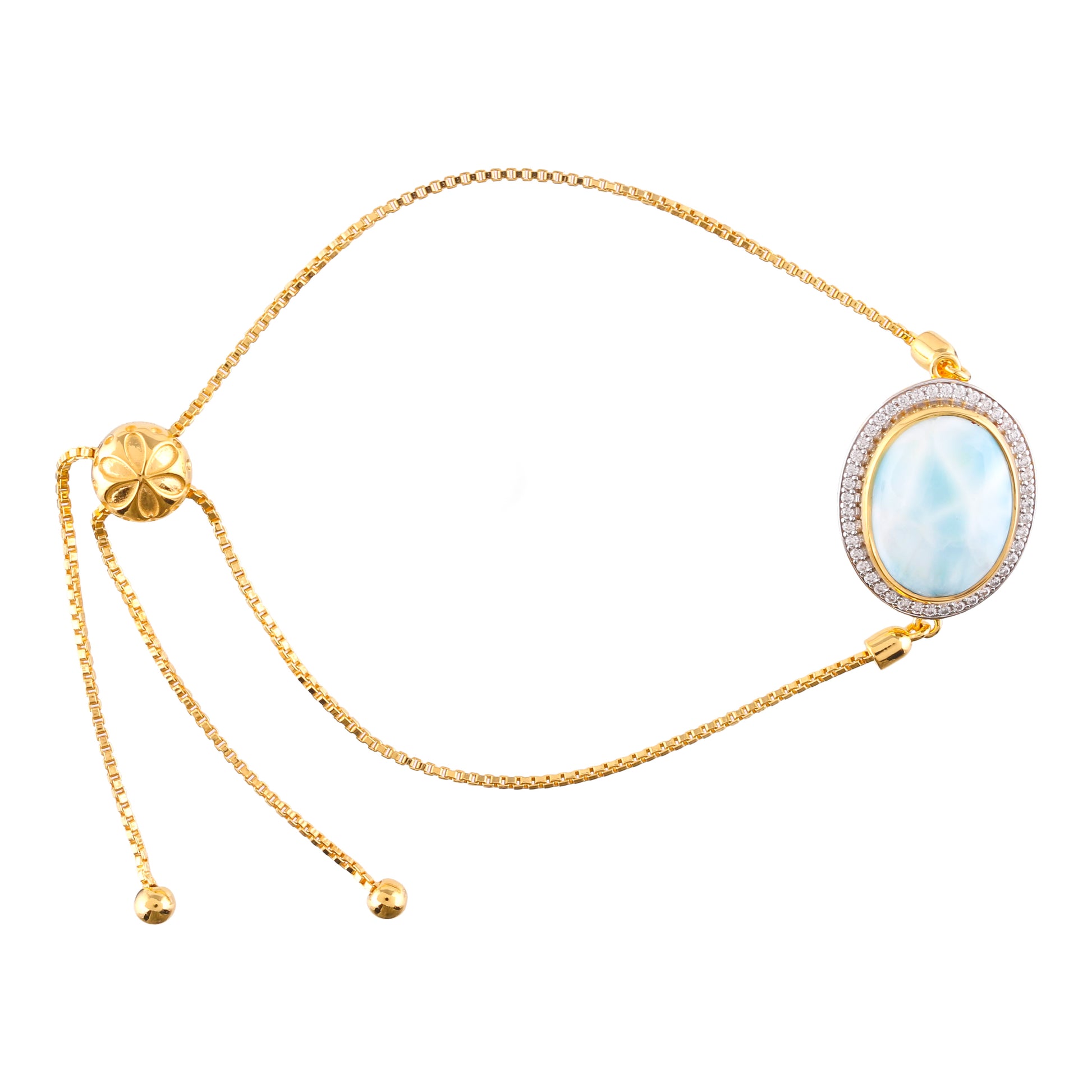 Pulsera de Plata Bañada en Oro con Larimar y Zircón natural 2 