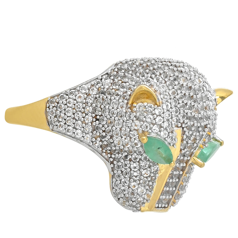 Anillo de Plata Bañada en Oro con Esmeralda de Brasil y Topacio Blanco 2 