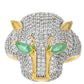 Anillo de Plata Bañada en Oro con Esmeralda de Brasil y Topacio Blanco