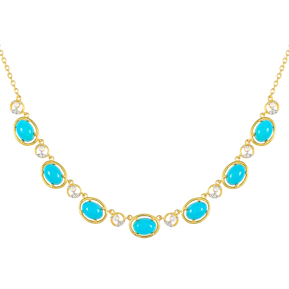 Collar de Plata Bañada en Oro con Turquesa Bella Durmiente y Topacio Blanco 1 