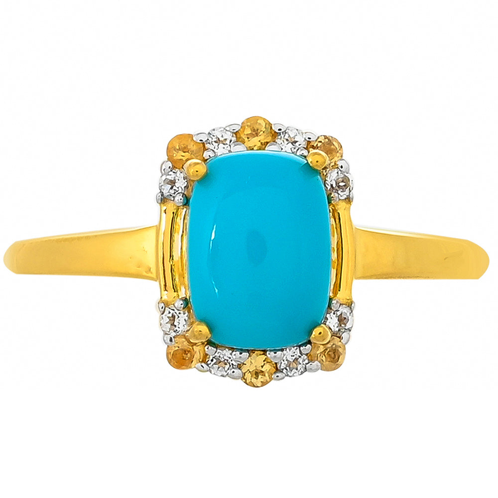 Anillo de Plata Bañada en Oro con Turquesa Bella Durmiente y Citrino