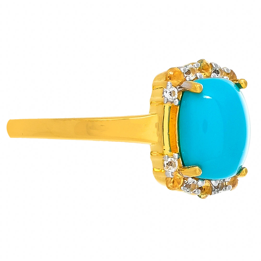 Anillo de Plata Bañada en Oro con Turquesa Bella Durmiente y Citrino 2 