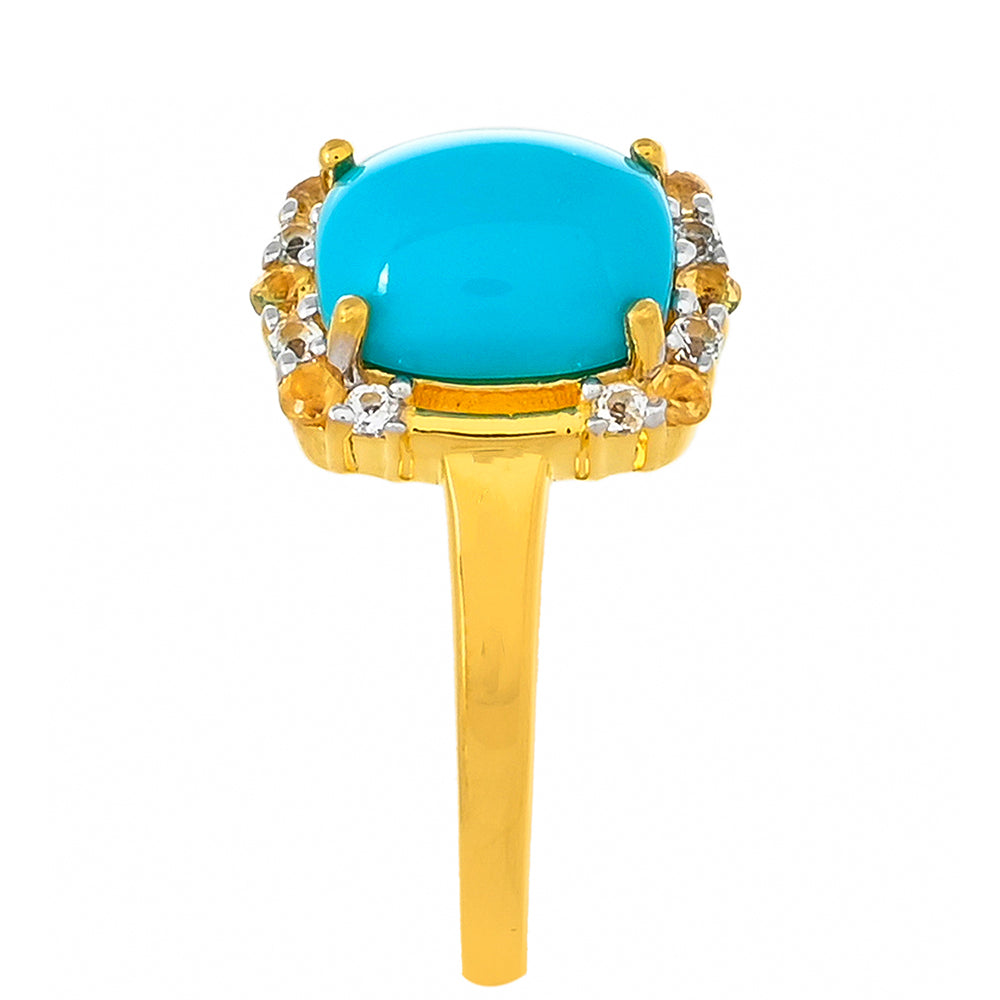 Anillo de Plata Bañada en Oro con Turquesa Bella Durmiente y Citrino