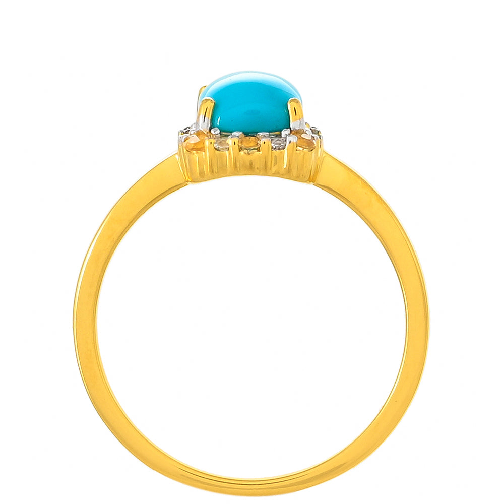 Anillo de Plata Bañada en Oro con Turquesa Bella Durmiente y Citrino 4 