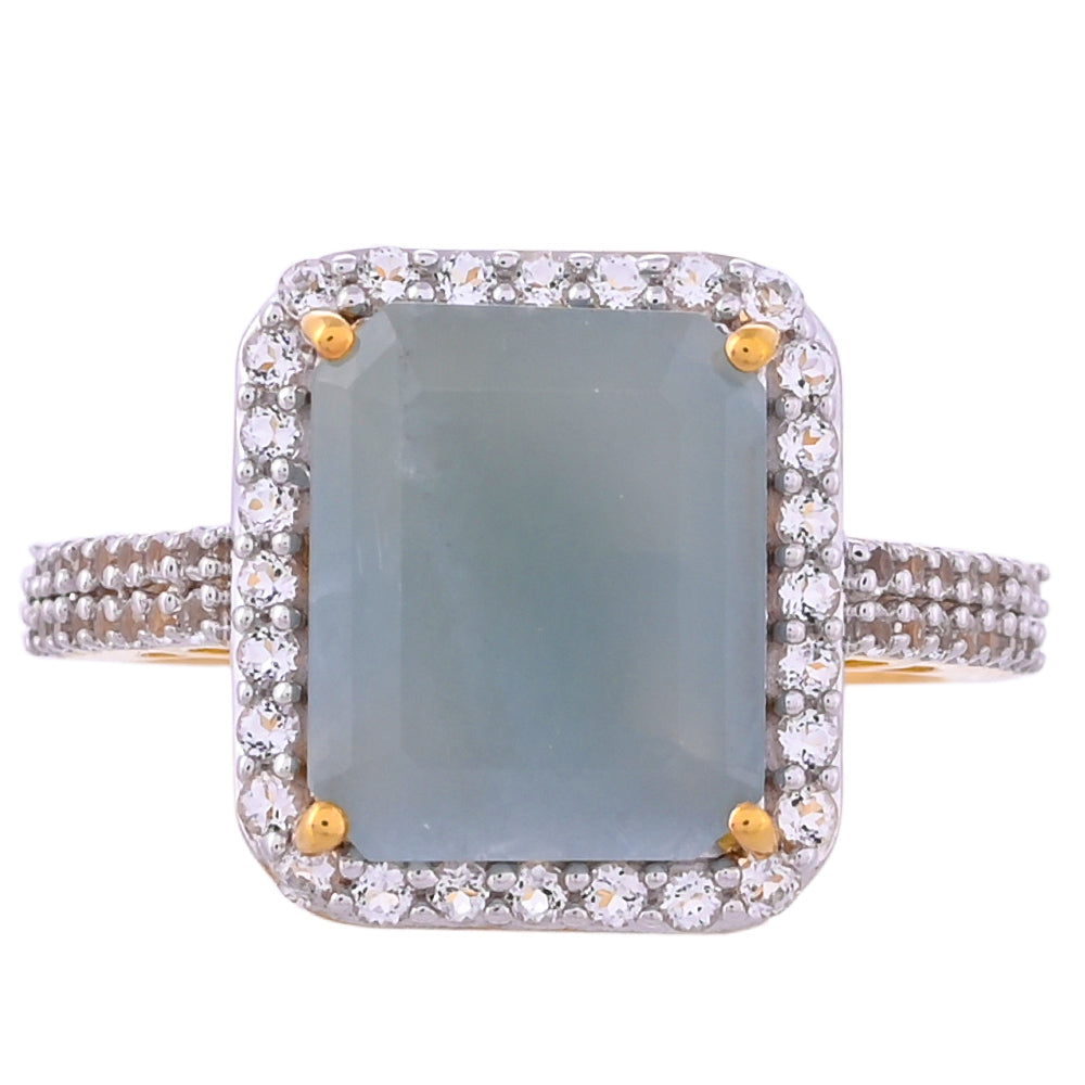 Anillo de Plata Bañada en Oro con Aguamarina y Topacio Blanco 1 