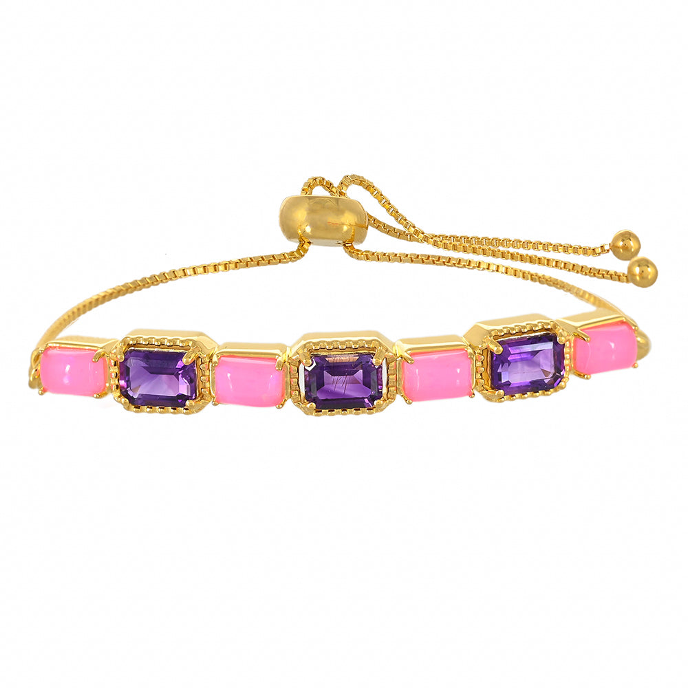 Pulsera de Plata Bañada en Oro con Amatista de Marruecos y Ópalo Rosa Neón de Etiopía 1 