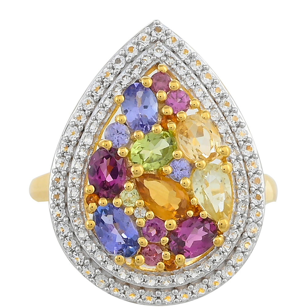 Anillo de Plata Bañada en Oro con Tanzanita y Granate Rodolita 1 