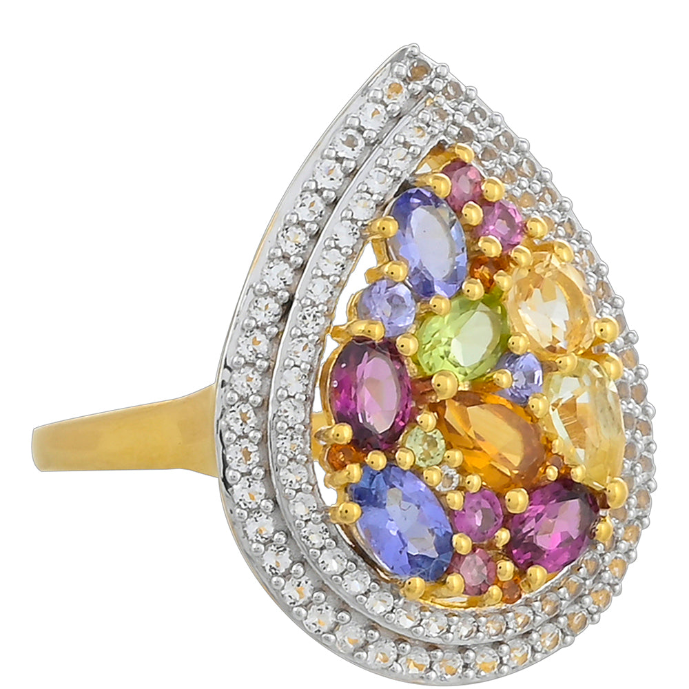 Anillo de Plata Bañada en Oro con Tanzanita y Granate Rodolita 2 