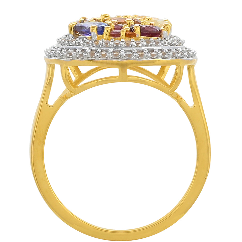 Anillo de Plata Bañada en Oro con Tanzanita y Granate Rodolita 4 