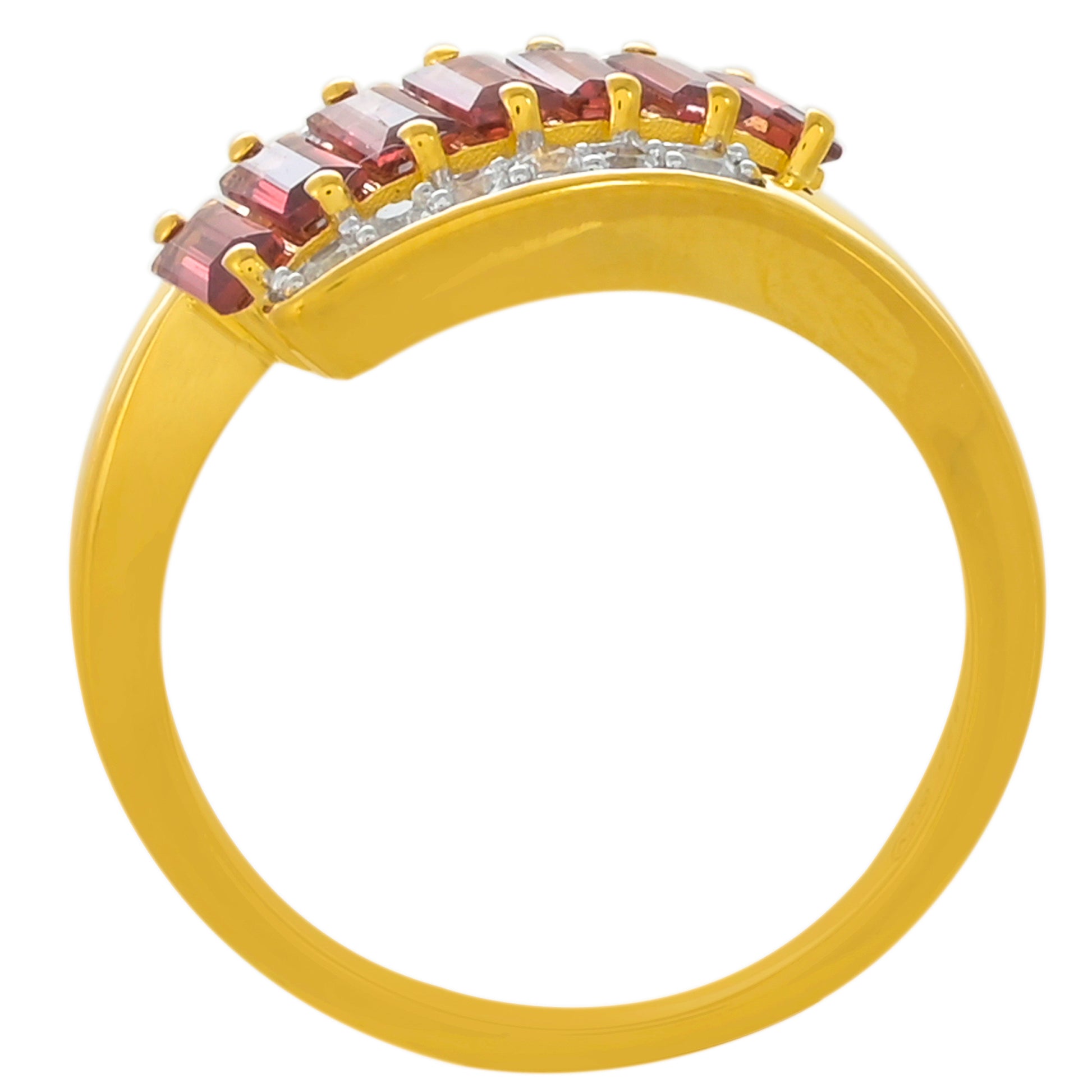 Anillo de Plata Bañada en Oro con Granate Rodolita y Topacio Blanco 4 