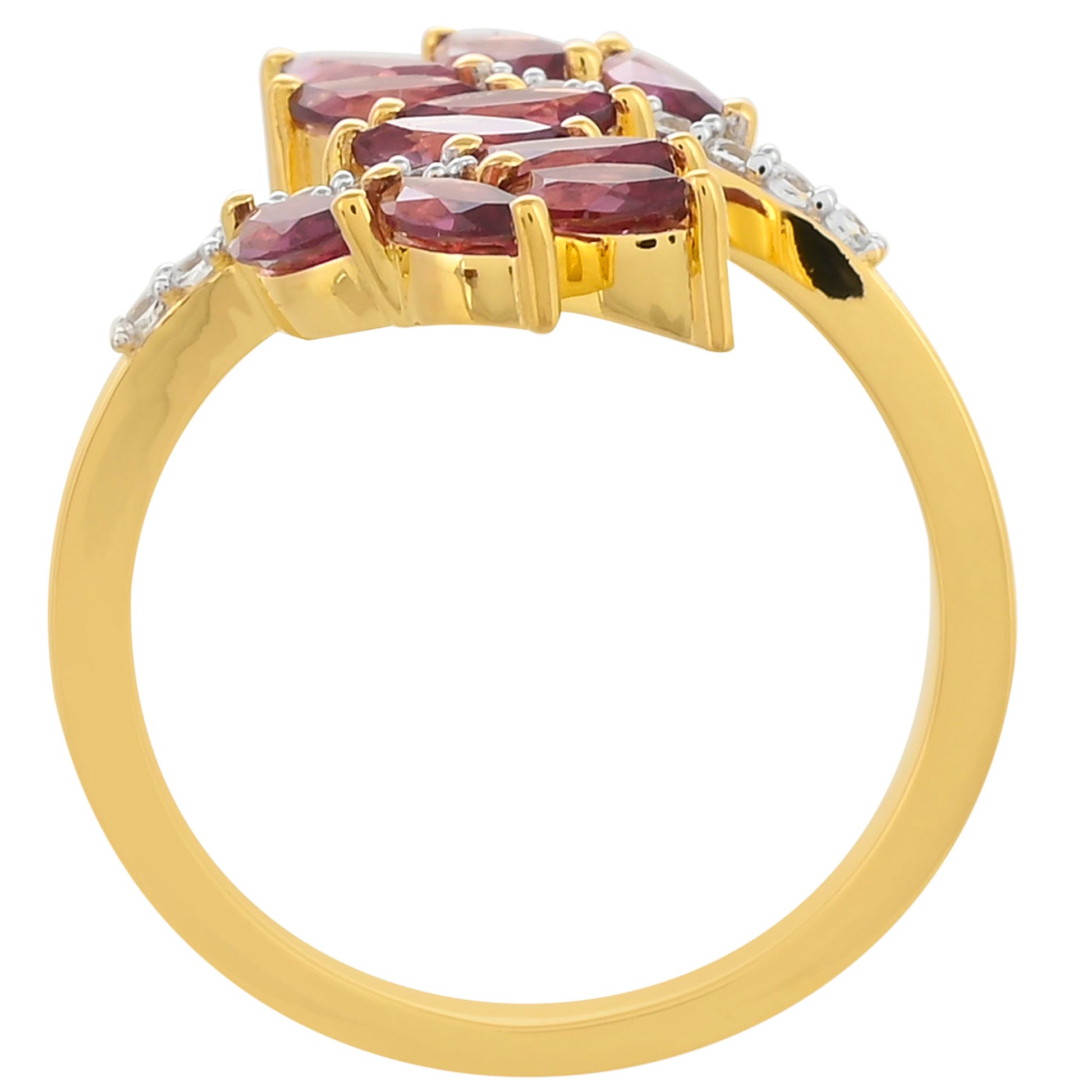 Anillo de Plata Bañada en Oro con Granate Rodolita y Topacio Blanco 4 