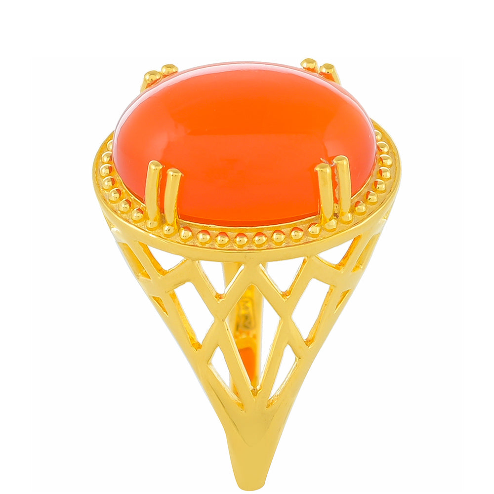 Anillo de Plata Bañada en Oro con Cornalina