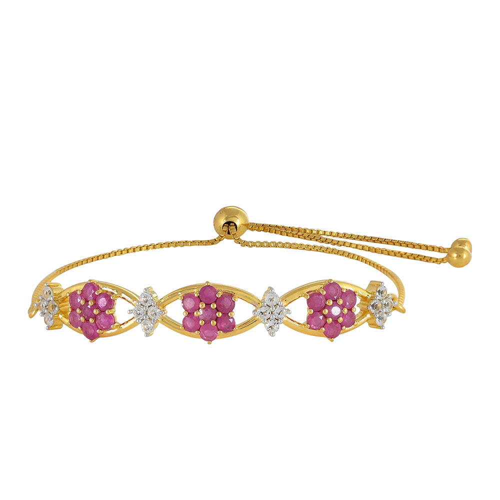 Pulsera de Plata Bañada en Oro con Rubí de Tailandia y Topacio Blanco 1 