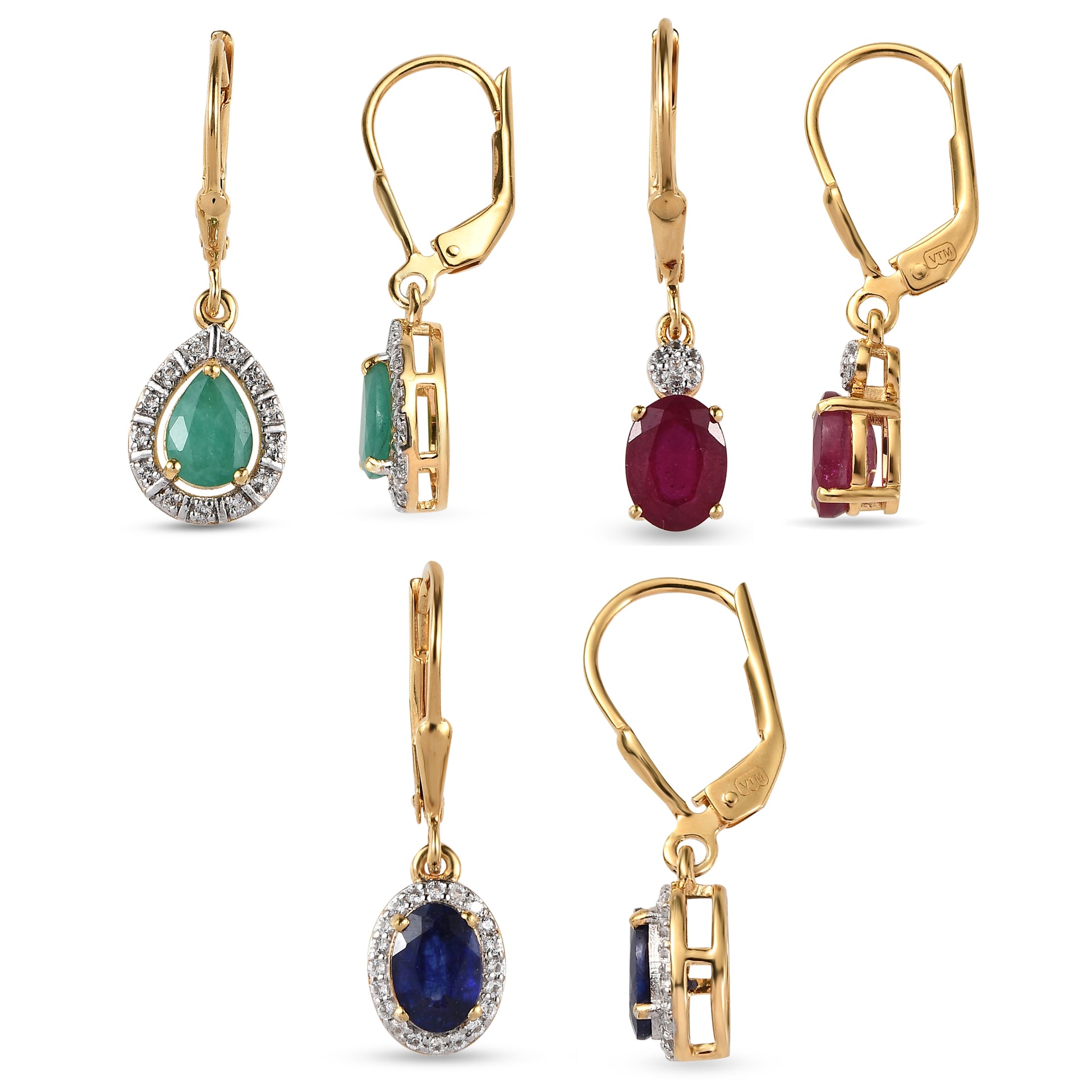 Conjunto de Plata Bañada en Oro con Rubí de Tailandia y Esmeralda de Brasil ( Pendientes ) 1 