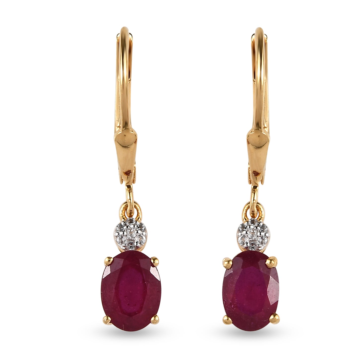 Conjunto de Plata Bañada en Oro con Rubí de Tailandia y Esmeralda de Brasil ( Pendientes )