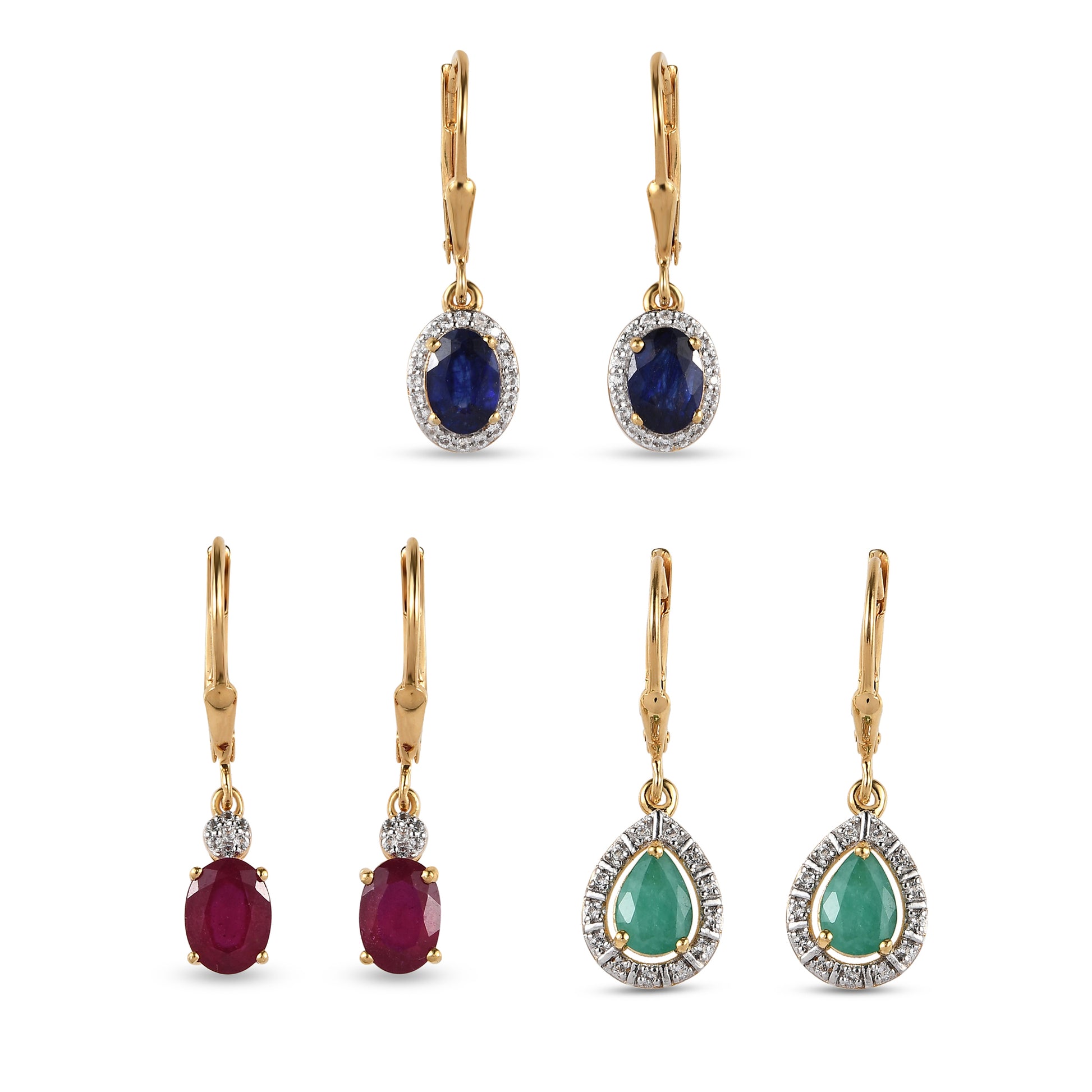 Conjunto de Plata Bañada en Oro con Rubí de Tailandia y Esmeralda de Brasil ( Pendientes ) 2 