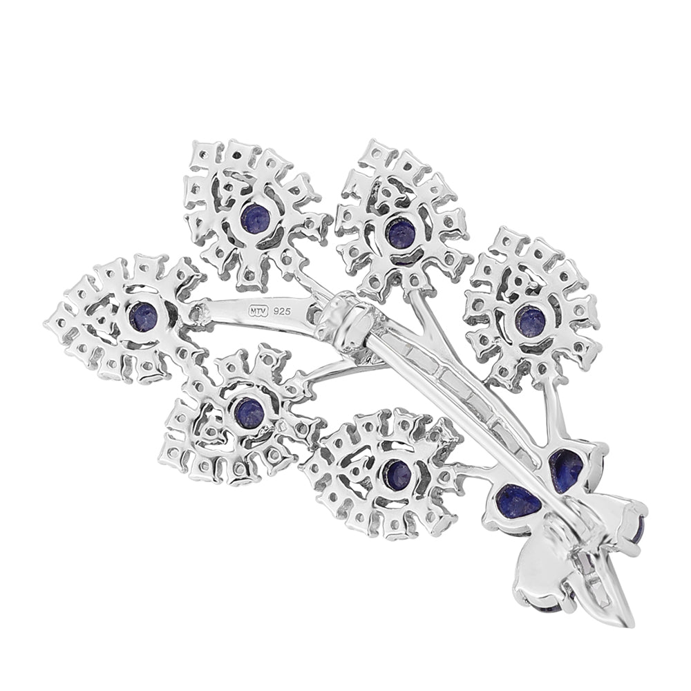 Broche de Plata con Zafiro Azul y Topacio Blanco 2 