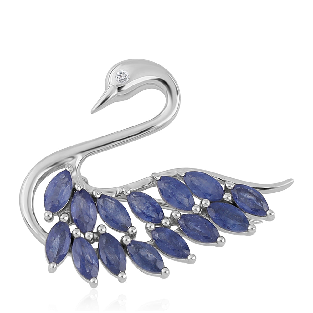 Broche de Plata con Zafiro Azul y Topacio Blanco 1 