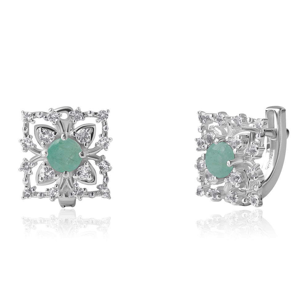 Pendientes de Plata con Esmeralda de Brasil y Topacio Blanco 1 