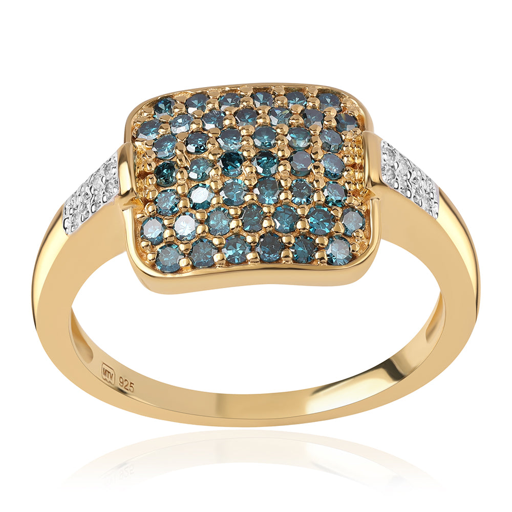 Anillo de Plata Bañada en Oro con Diamante Azul y Diamante blanco 1 