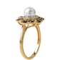 Anillo de Plata Bañada en Oro con Espinela Negra y Perla blanca de agua dulce