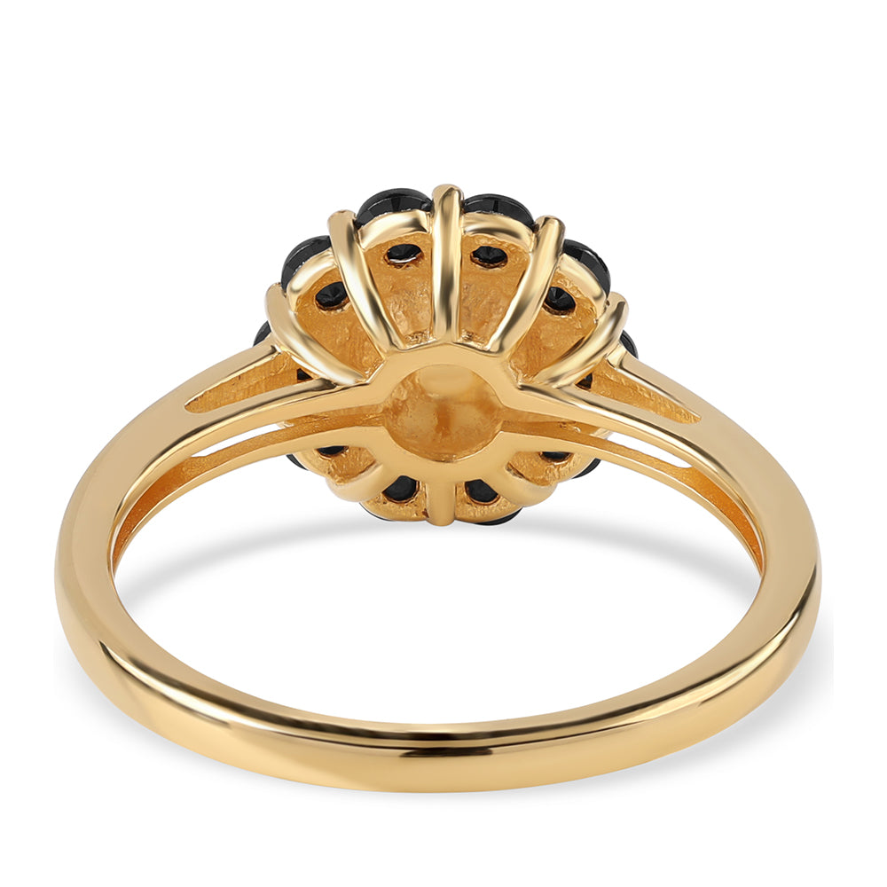 Anillo de Plata Bañada en Oro con Espinela Negra y Perla blanca de agua dulce 3 