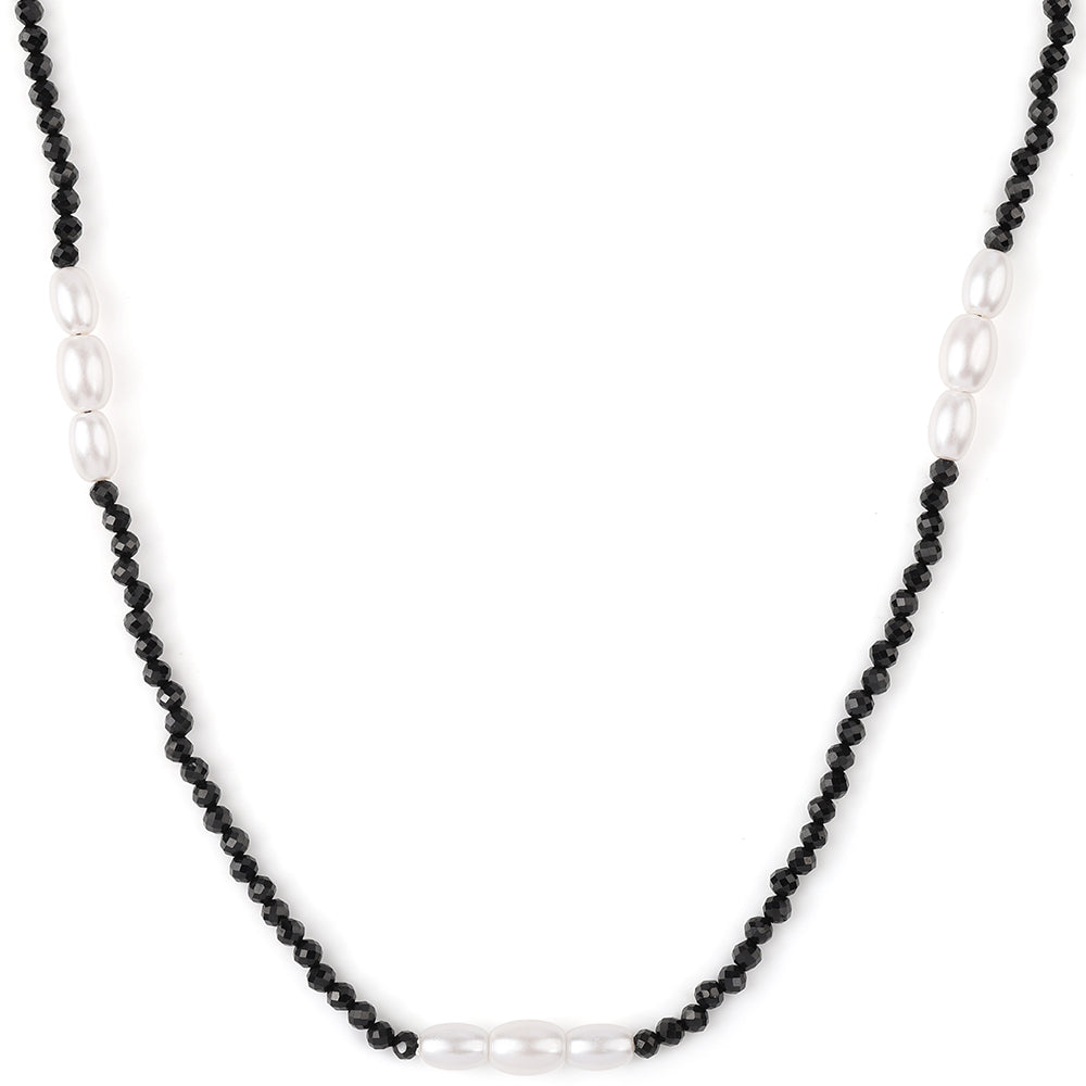 Collar de Plata Bañada en Oro con Espinela Negra y Perla blanca de agua dulce