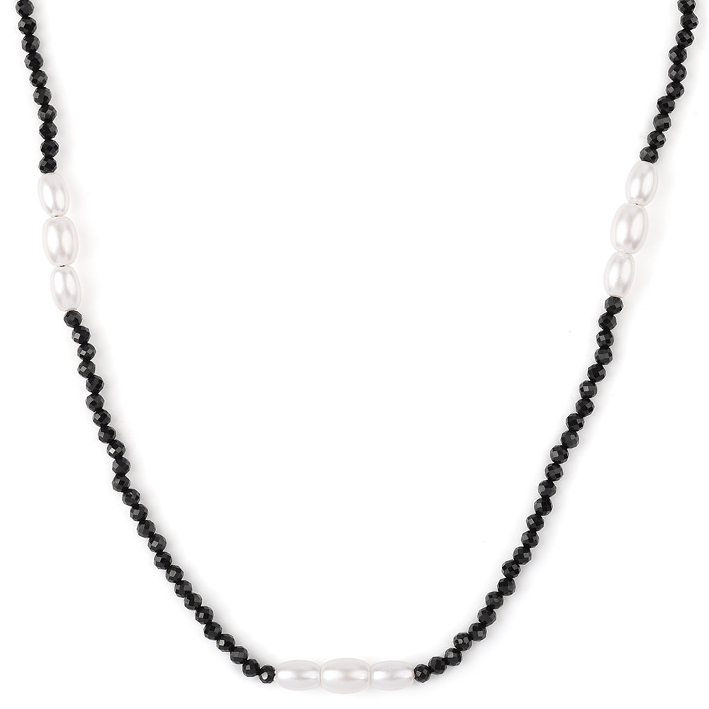Collar de Plata Bañada en Oro con Espinela Negra y Perla blanca de agua dulce 5 