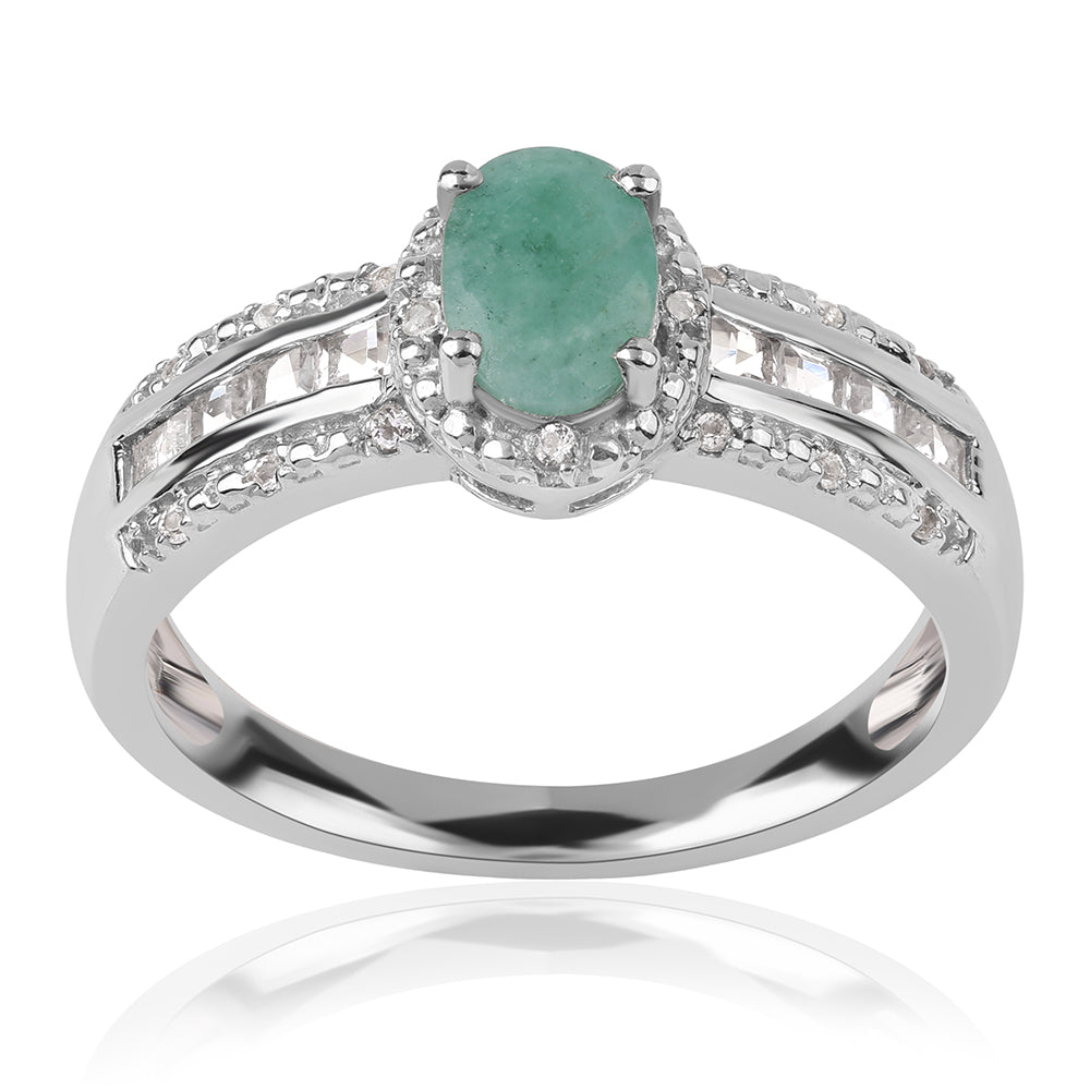 Anillo de Plata con Esmeralda de Brasil y Topacio Blanco 1 