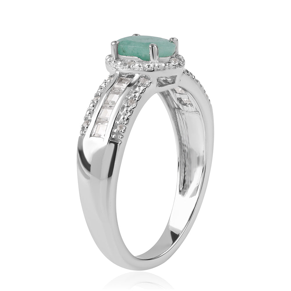 Anillo de Plata con Esmeralda de Brasil y Topacio Blanco 3 